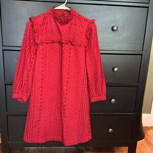 Red Eyelet Mockneck Dress
